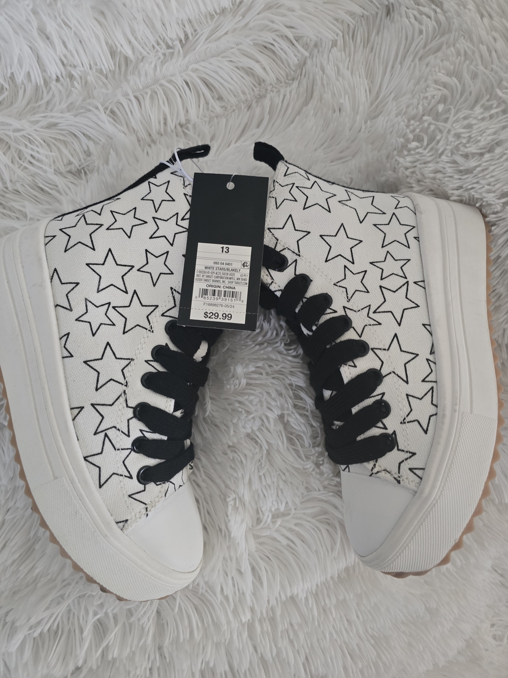 art class White Star-Print High-Top Sneakers with Black Laces